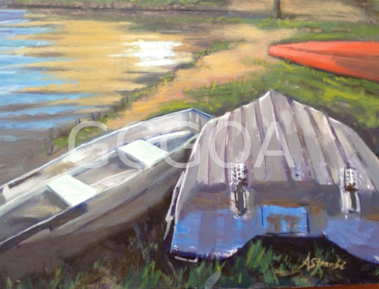 Boats at rest Yamba Bay - Gold Coast Gallery Of ArtAnne Strambi