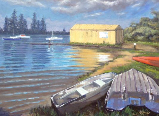 Boats at rest Yamba Bay - Gold Coast Gallery Of ArtAnne Strambi
