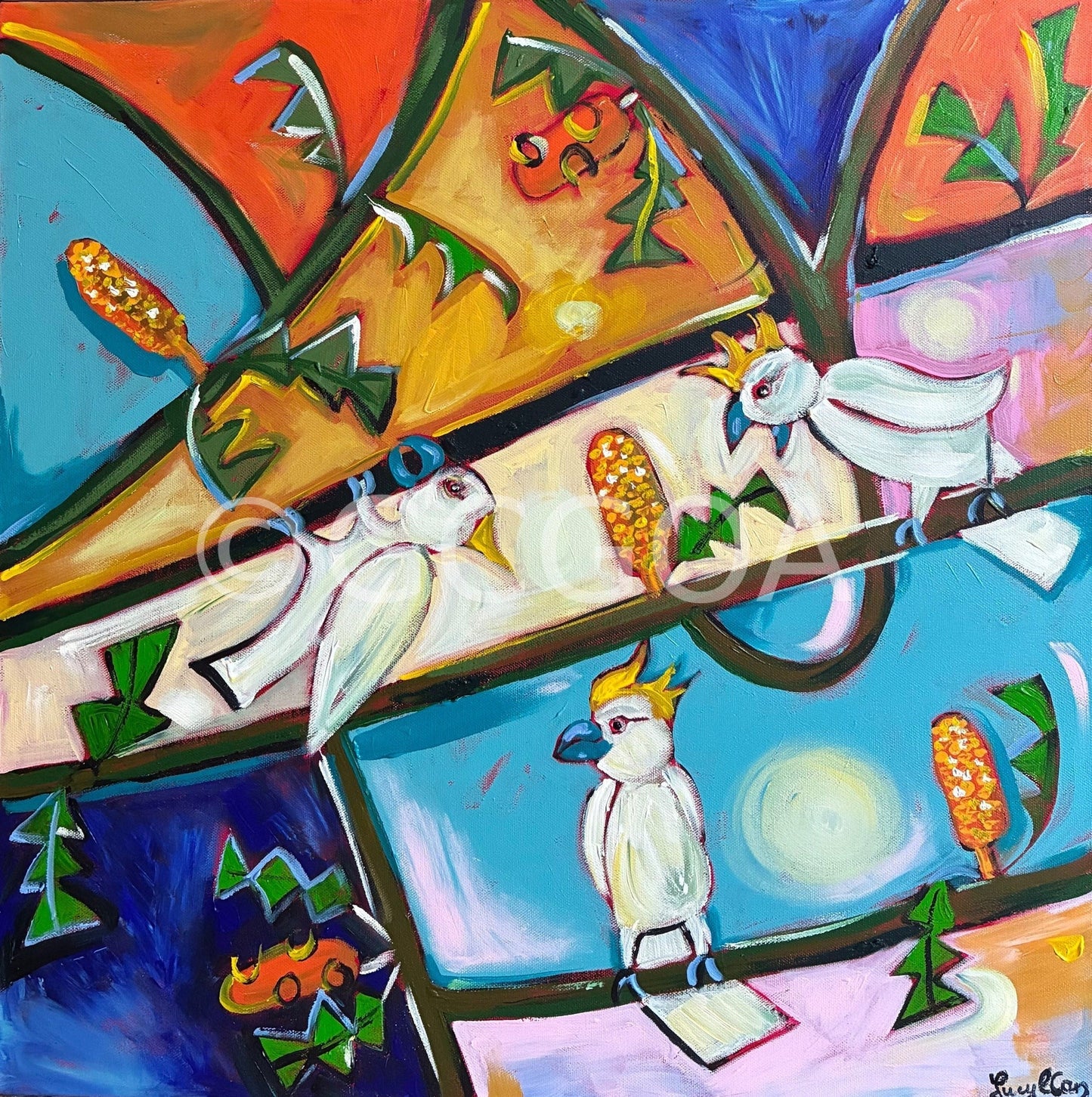 Cockatoos Orange and Blue - Gold Coast Gallery Of ArtLucy Car