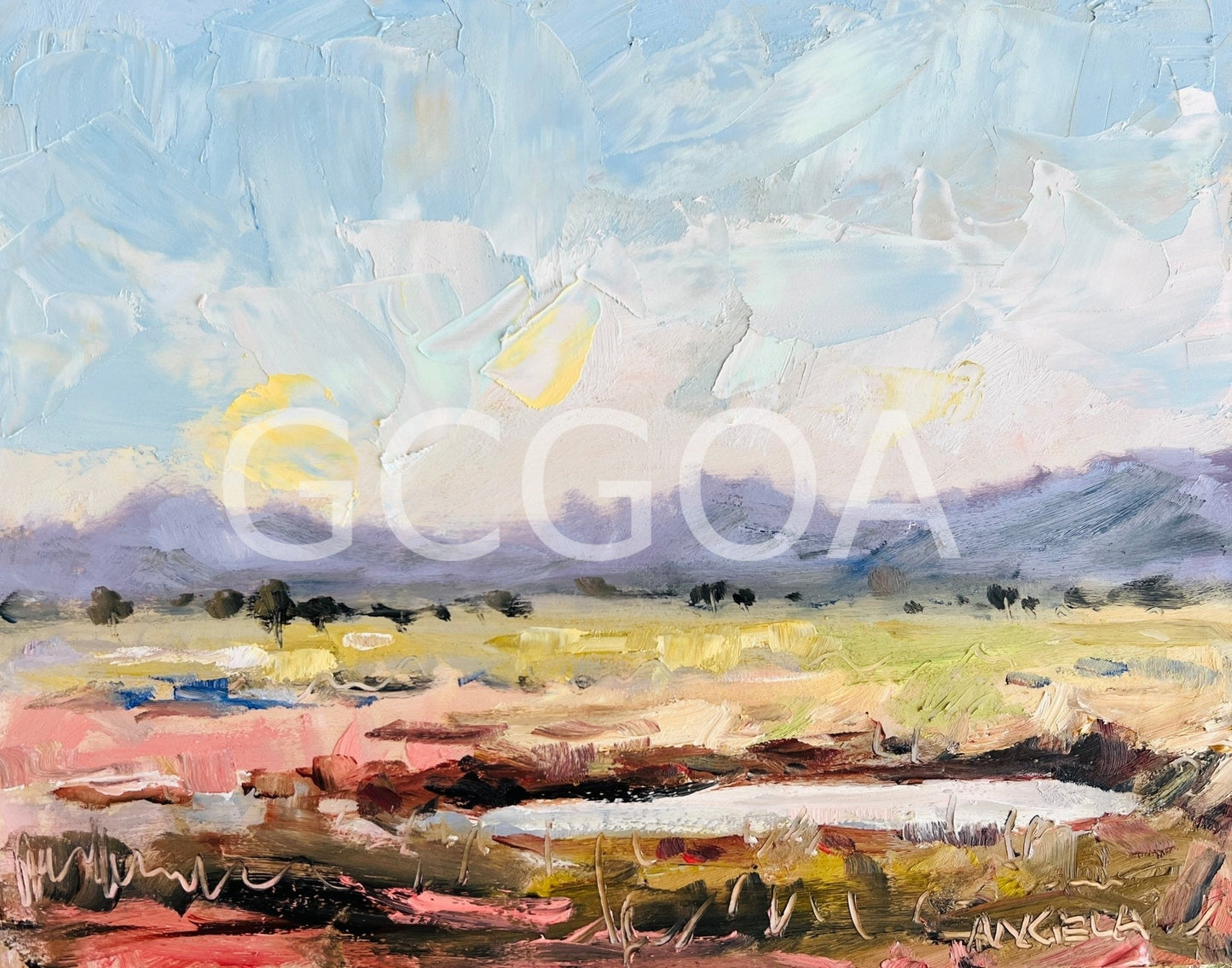 Country Air - Study on wooden board - Gold Coast Gallery Of ArtAngela Hawkey