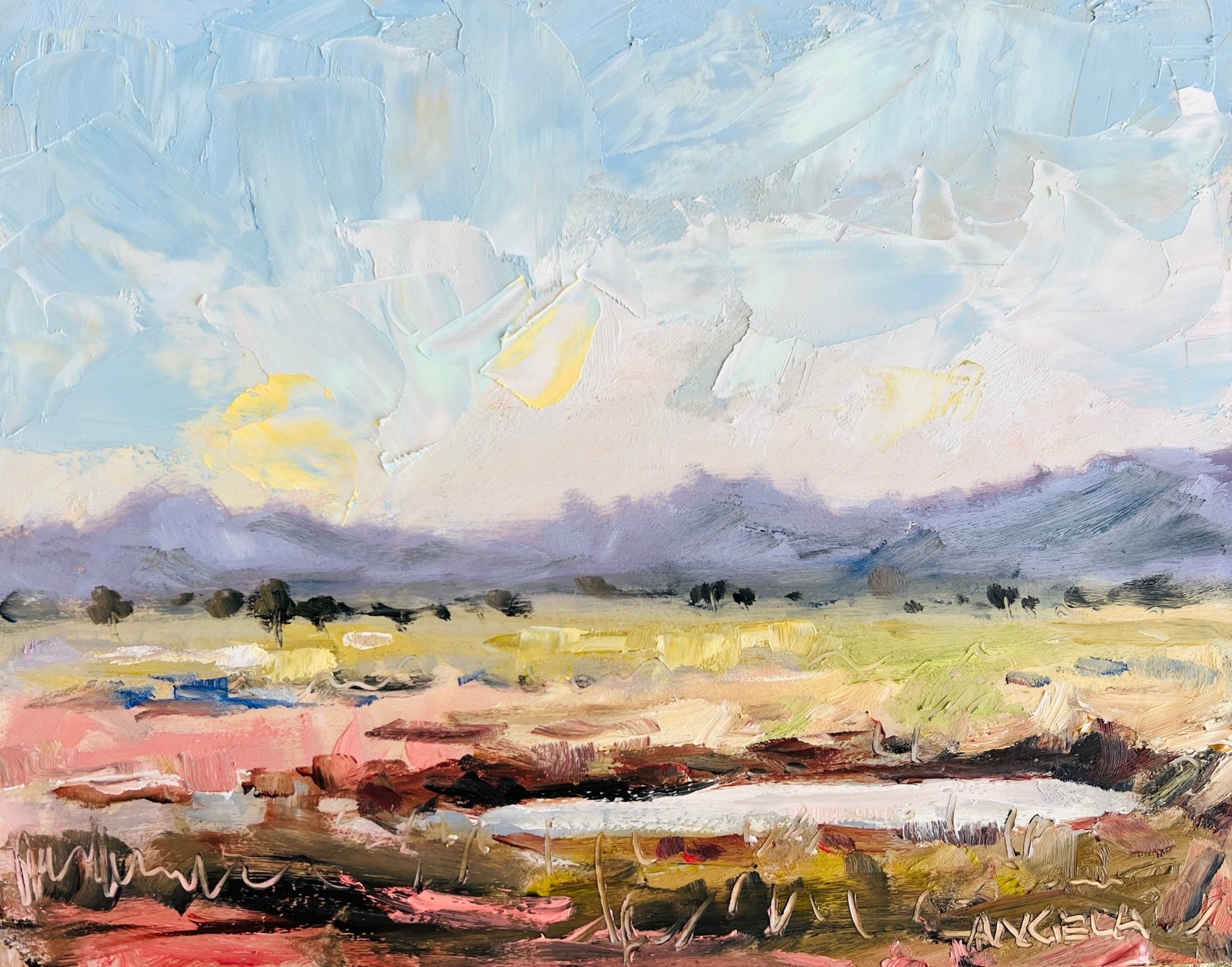 Country Air - Study on wooden board - Gold Coast Gallery Of ArtAngela Hawkey