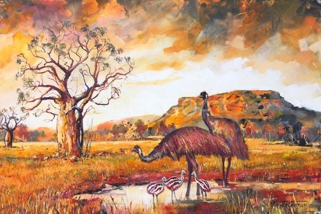 Emu Family in the Kimberley - Gold Coast Gallery Of ArtJos Coufreur