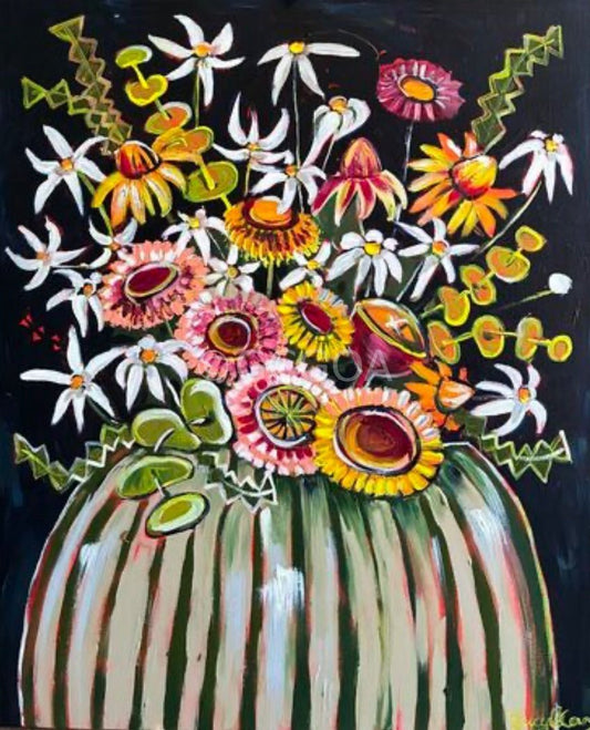 Flannel Flowers and Native Daisies on Navy - Gold Coast Gallery Of ArtLucy Car