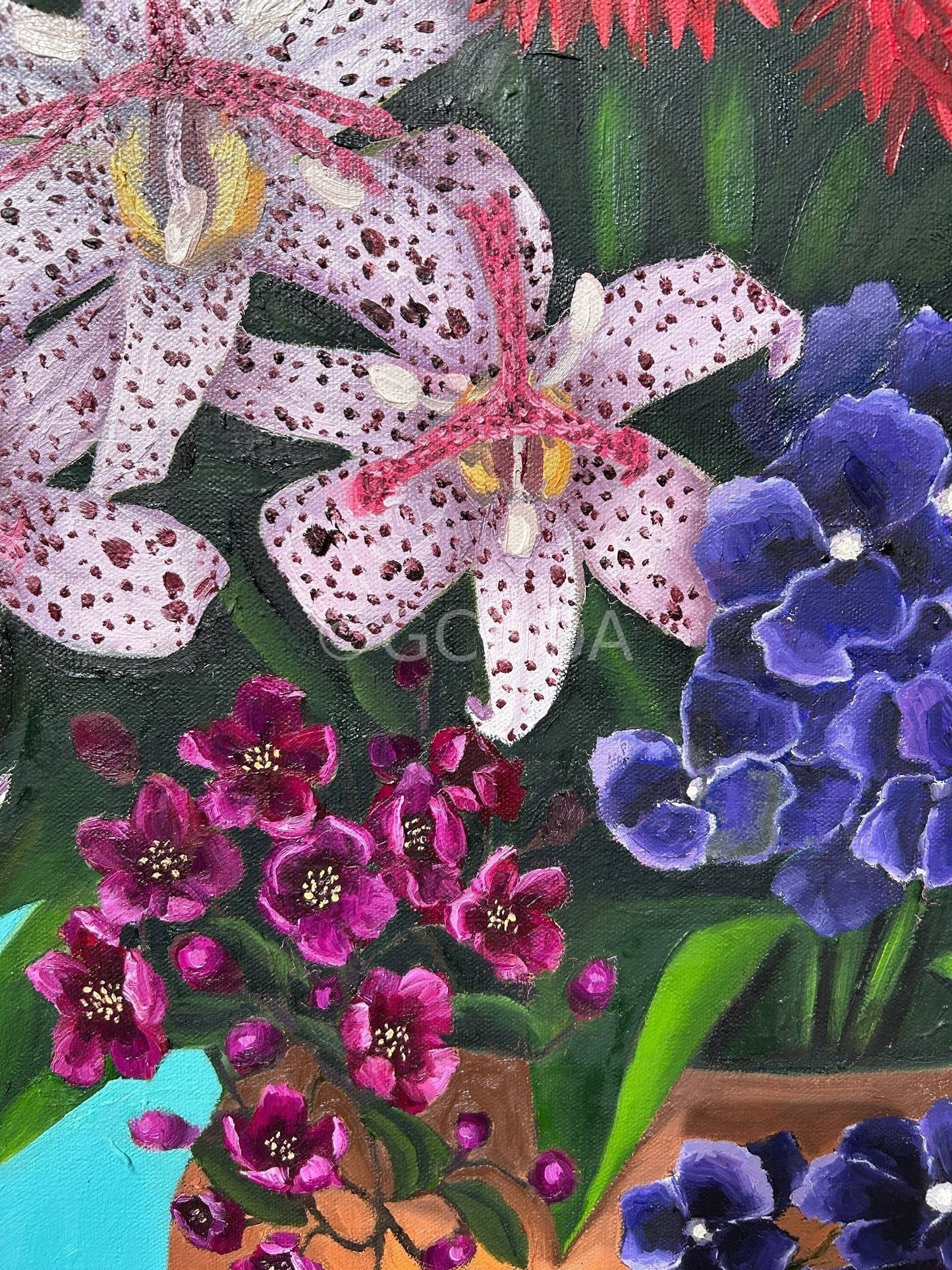Flowers with Lilac and Teal Background - Gold Coast Gallery Of ArtCoco Cashman