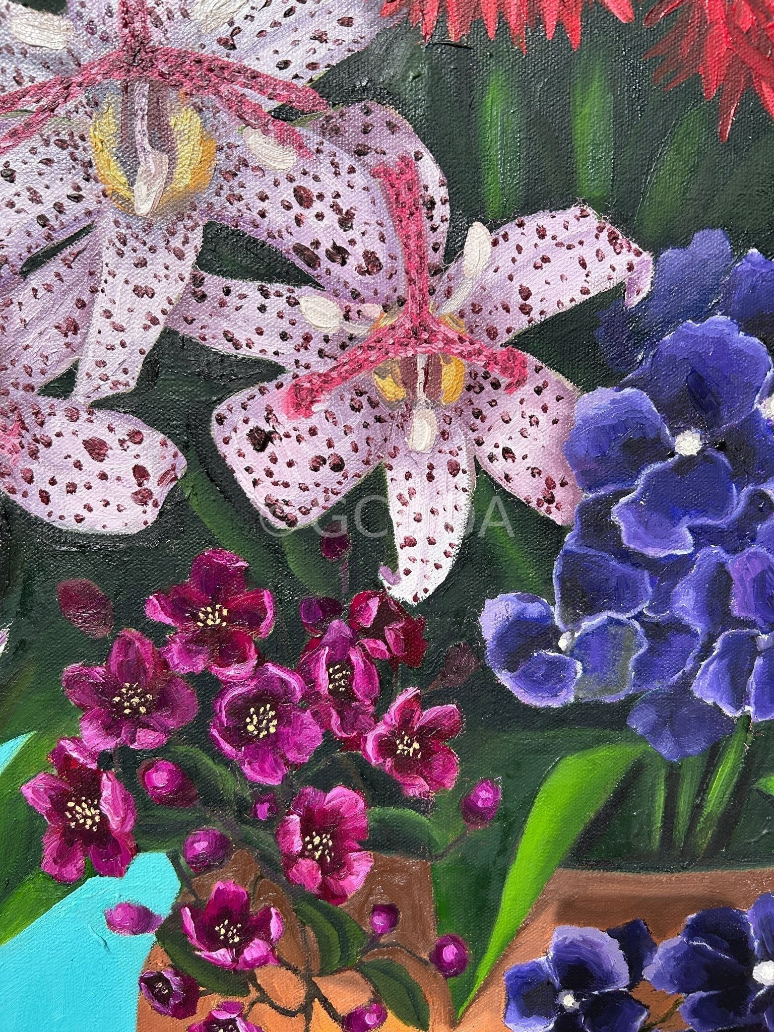 Flowers with Lilac and Teal Background - Gold Coast Gallery Of ArtCoco Cashman