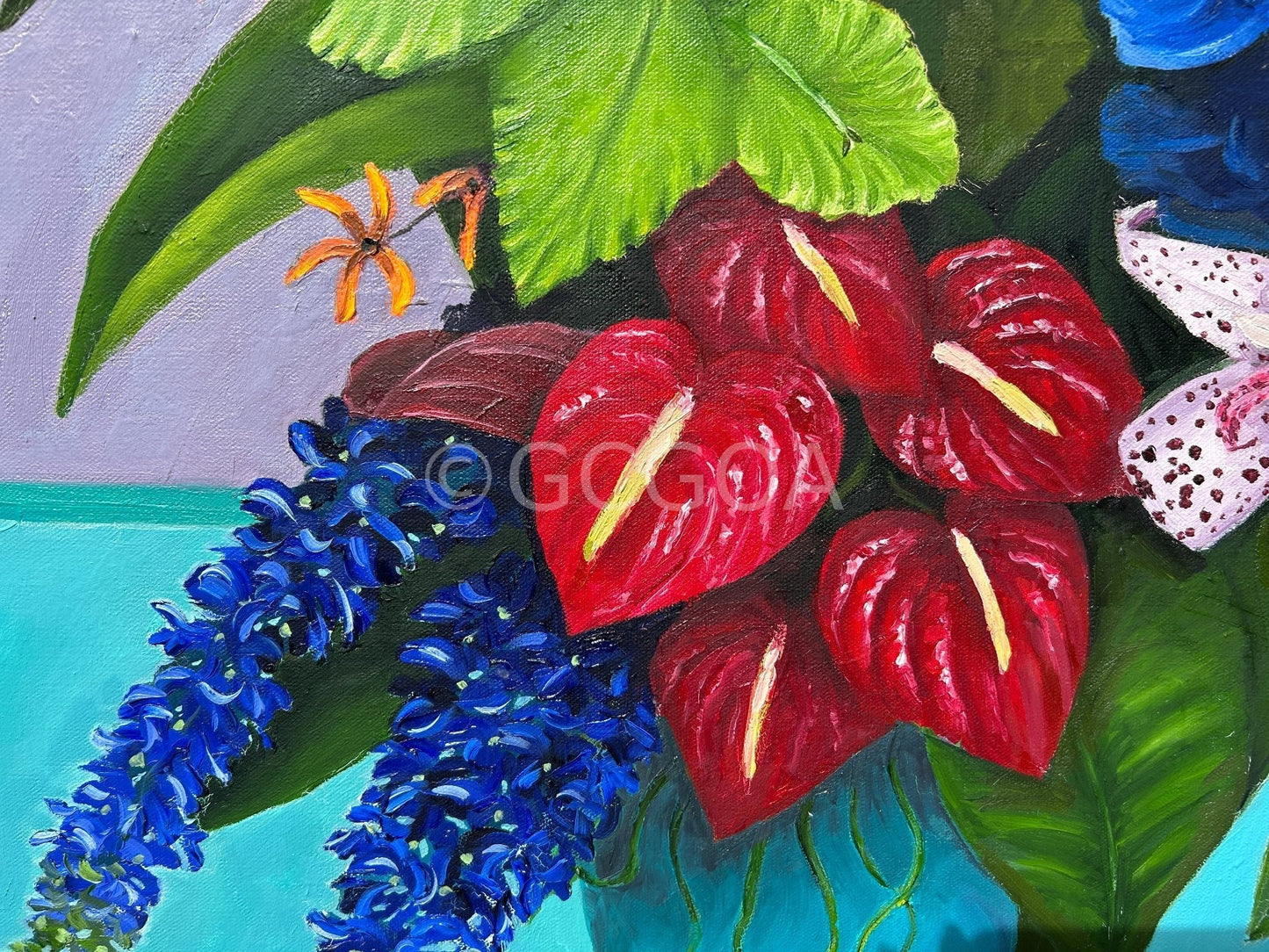 Flowers with Lilac and Teal Background - Gold Coast Gallery Of ArtCoco Cashman
