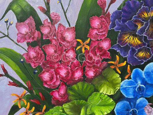 Flowers with Lilac and Teal Background - Gold Coast Gallery Of ArtCoco Cashman