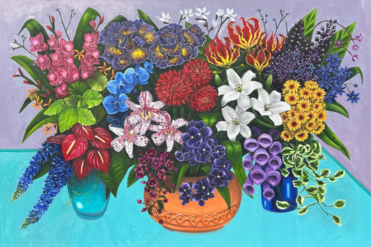 Flowers with Lilac and Teal Background - Gold Coast Gallery Of ArtCoco Cashman