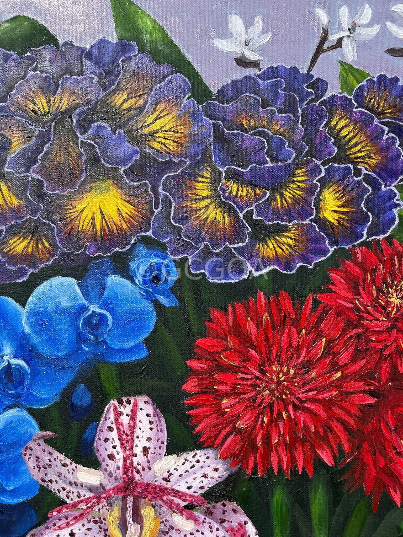 Flowers with Lilac and Teal Background - Gold Coast Gallery Of ArtCoco Cashman