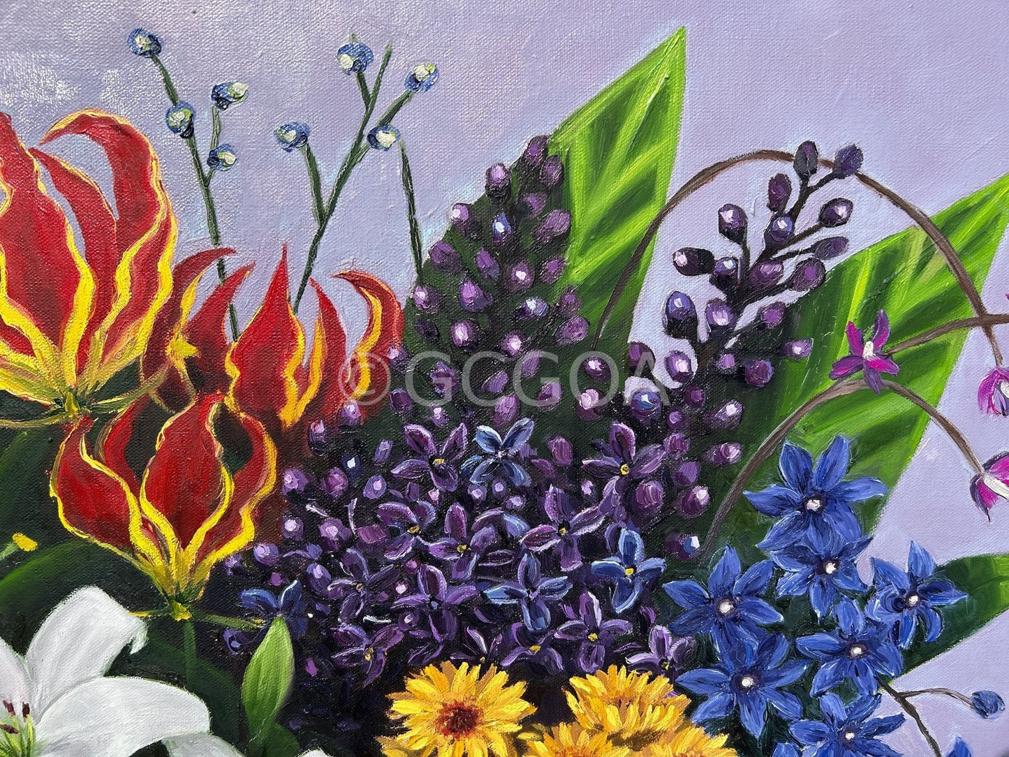 Flowers with Lilac and Teal Background - Gold Coast Gallery Of ArtCoco Cashman