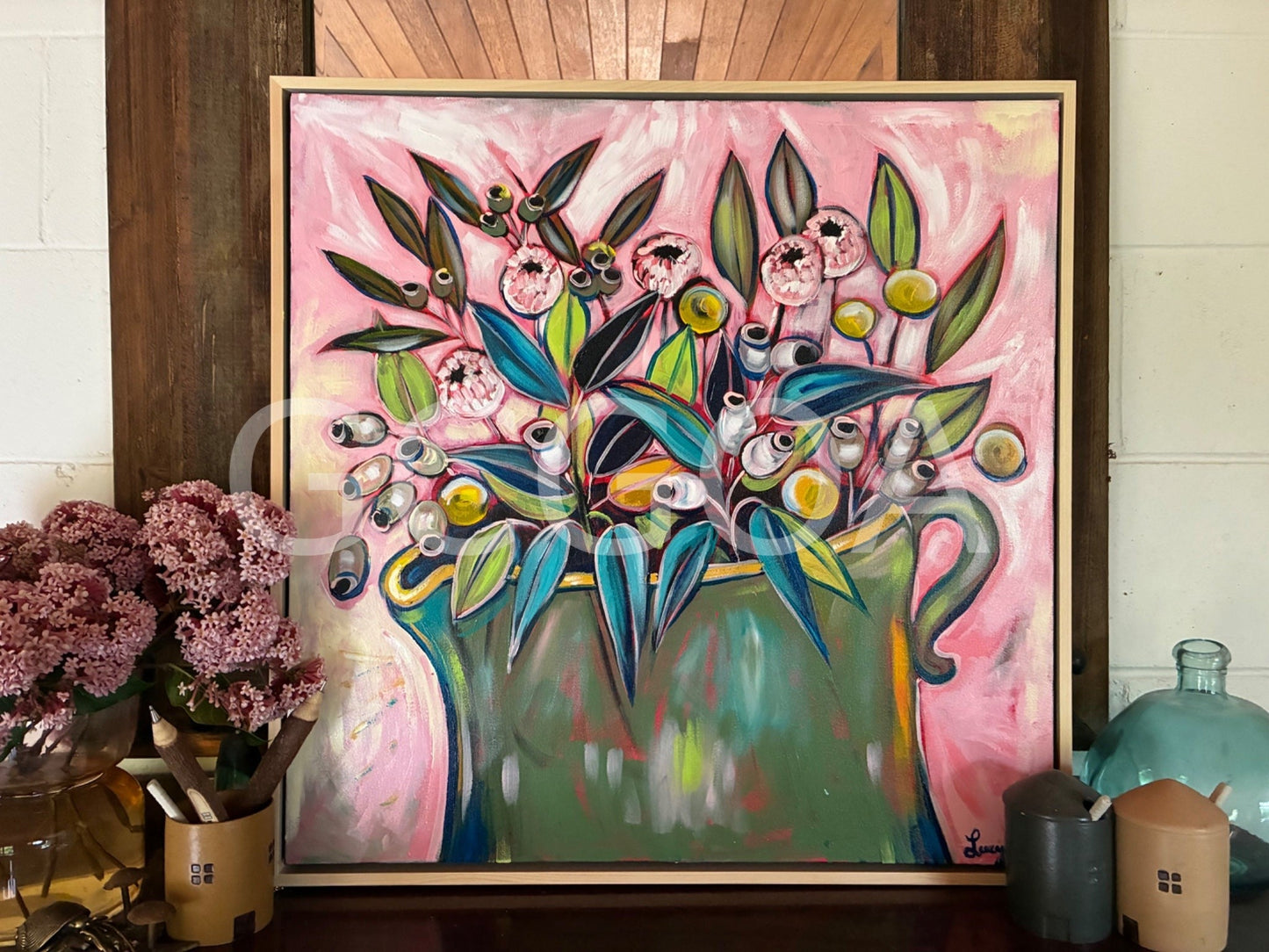 Green Vase, Pink Background - Gold Coast Gallery Of ArtLucy Car