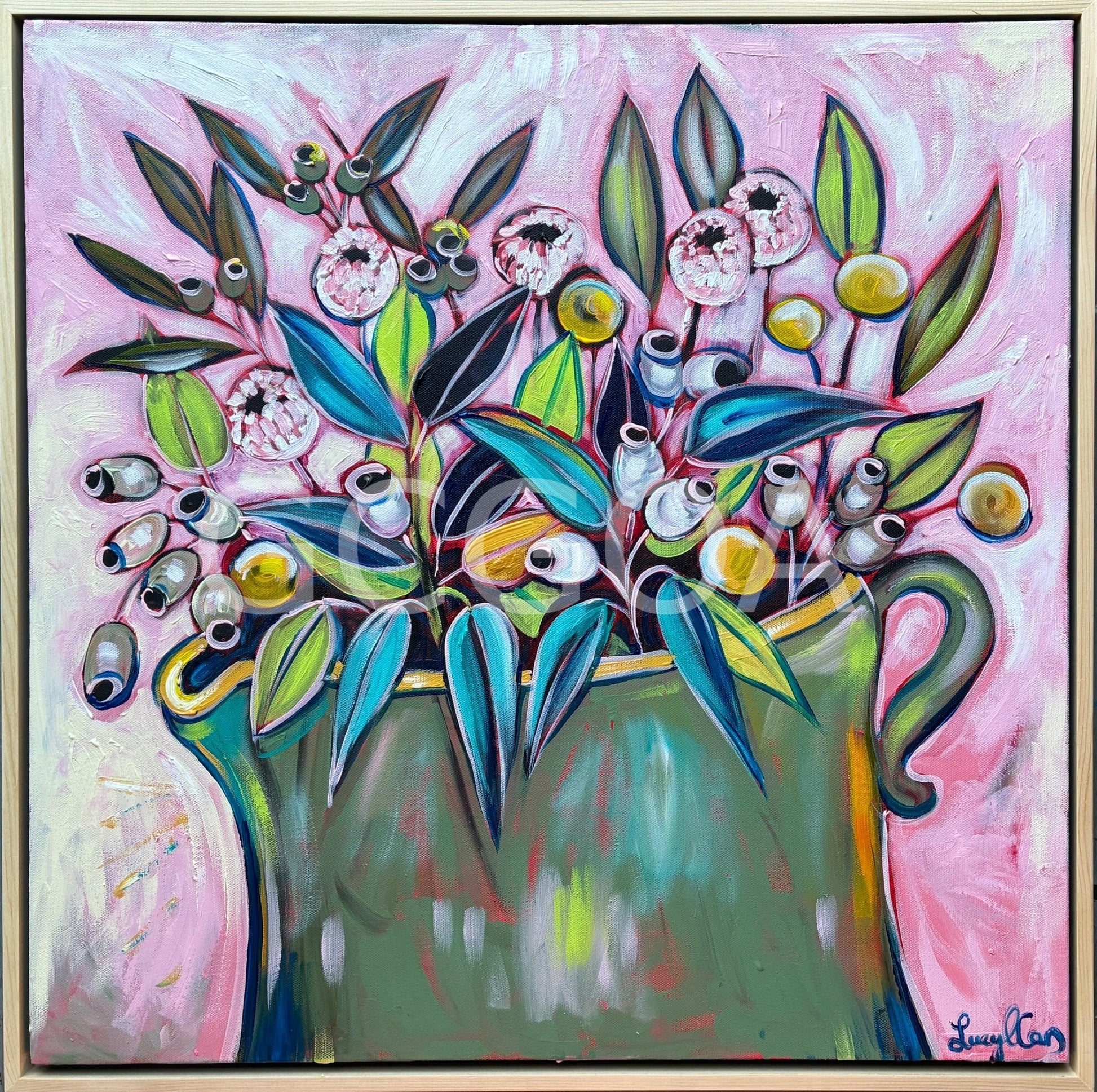 Green Vase, Pink Background - Gold Coast Gallery Of ArtLucy Car