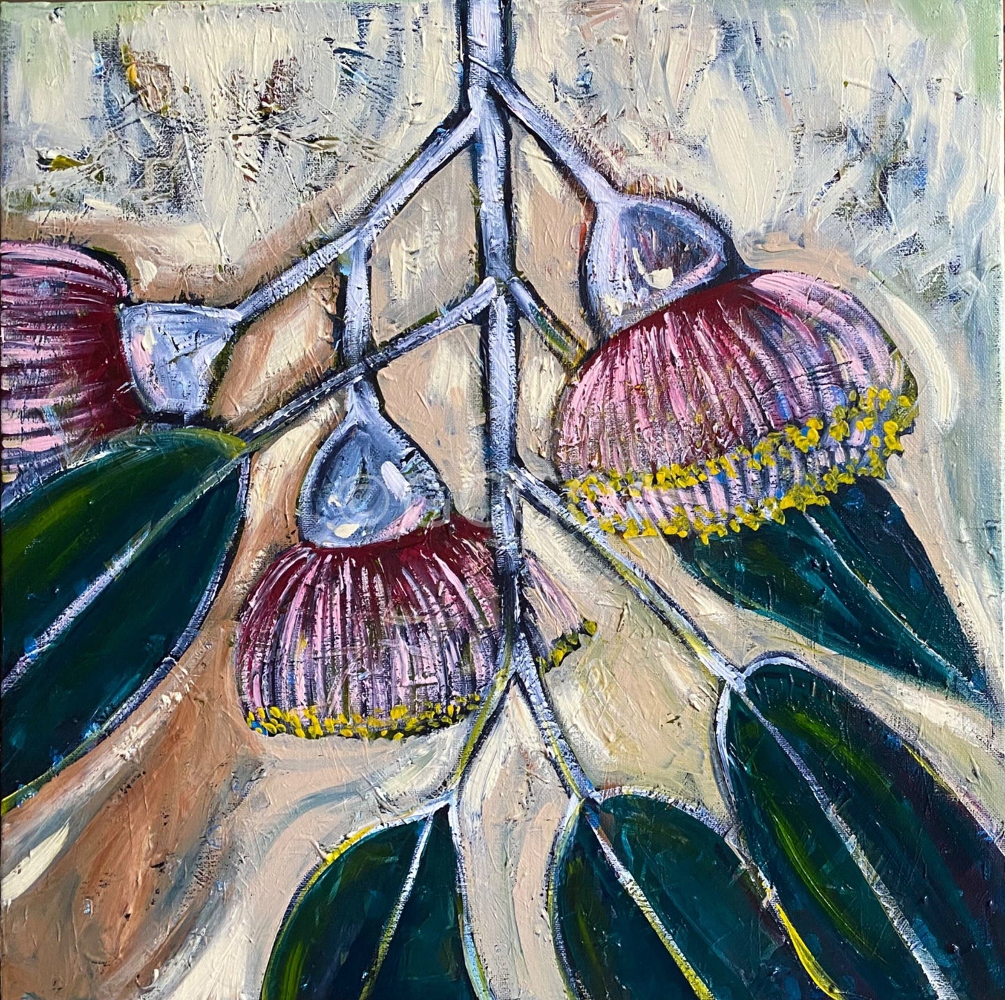 Gum Flowers on White Stems - Original Art - Gold Coast Gallery Of ArtLucy Car