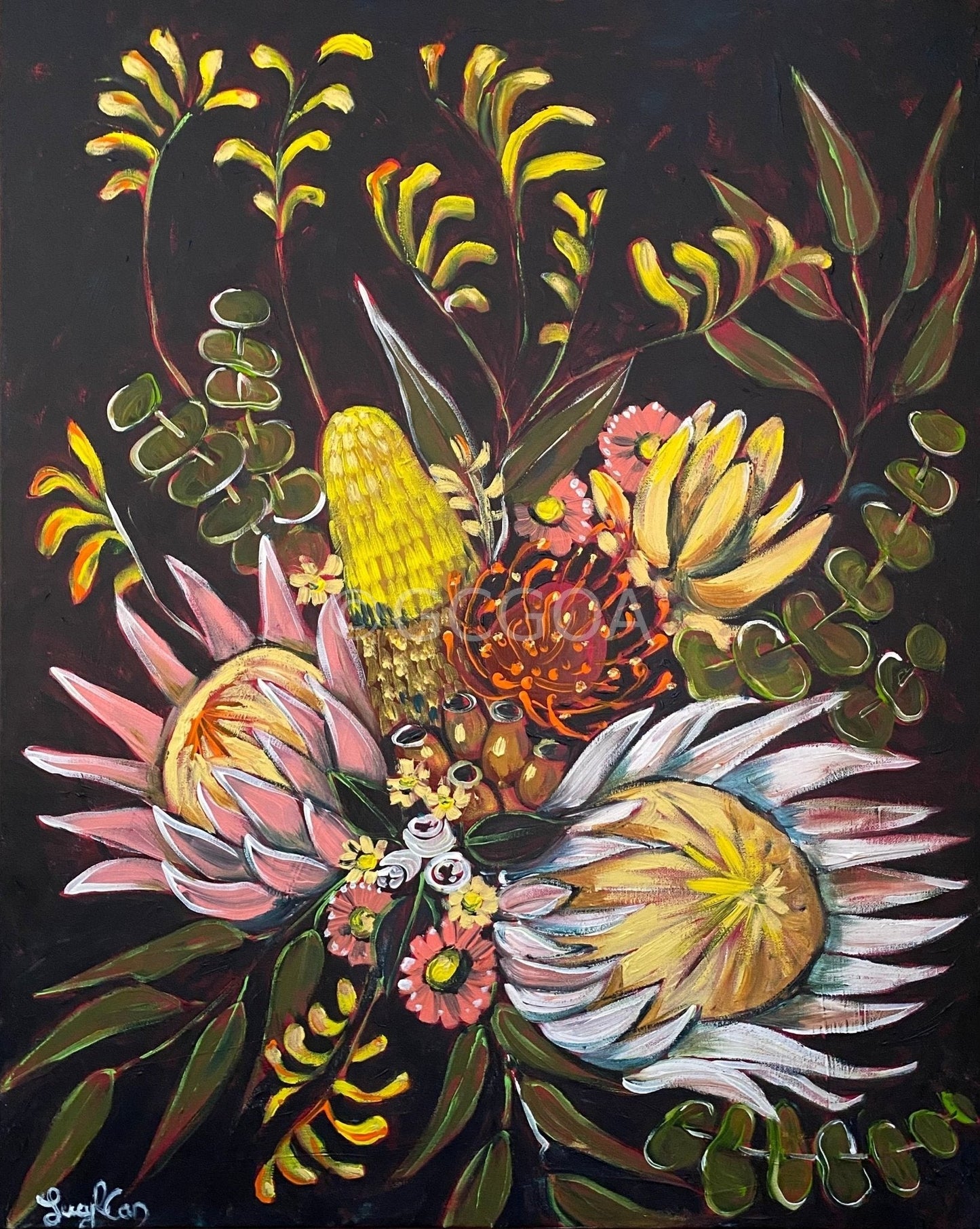 Kangaroo Paws on Mayan Green - Original Art - Gold Coast Gallery Of ArtLucy Car