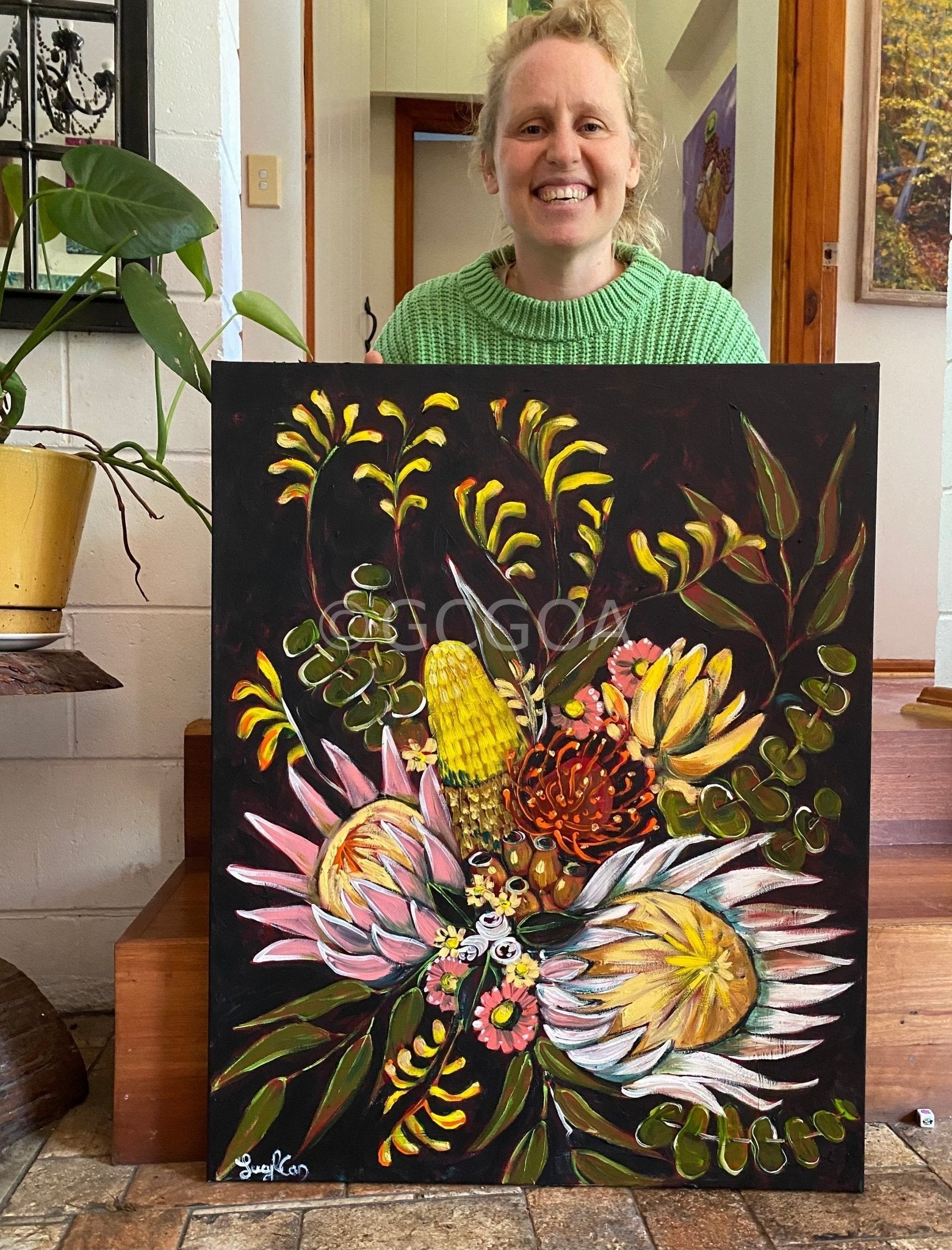 Kangaroo Paws on Mayan Green - Original Art - Gold Coast Gallery Of ArtLucy Car