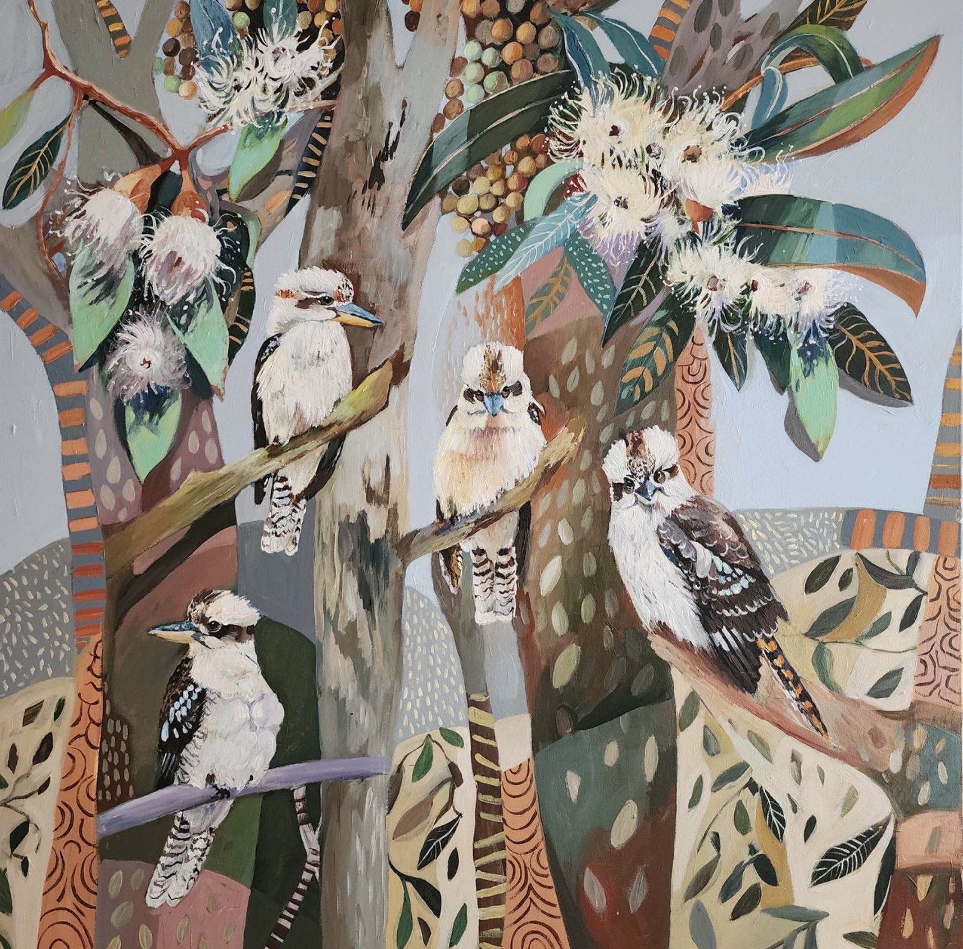 Kookaburras with White Gum Blossom - Gold Coast Gallery Of ArtSusan Trudinger