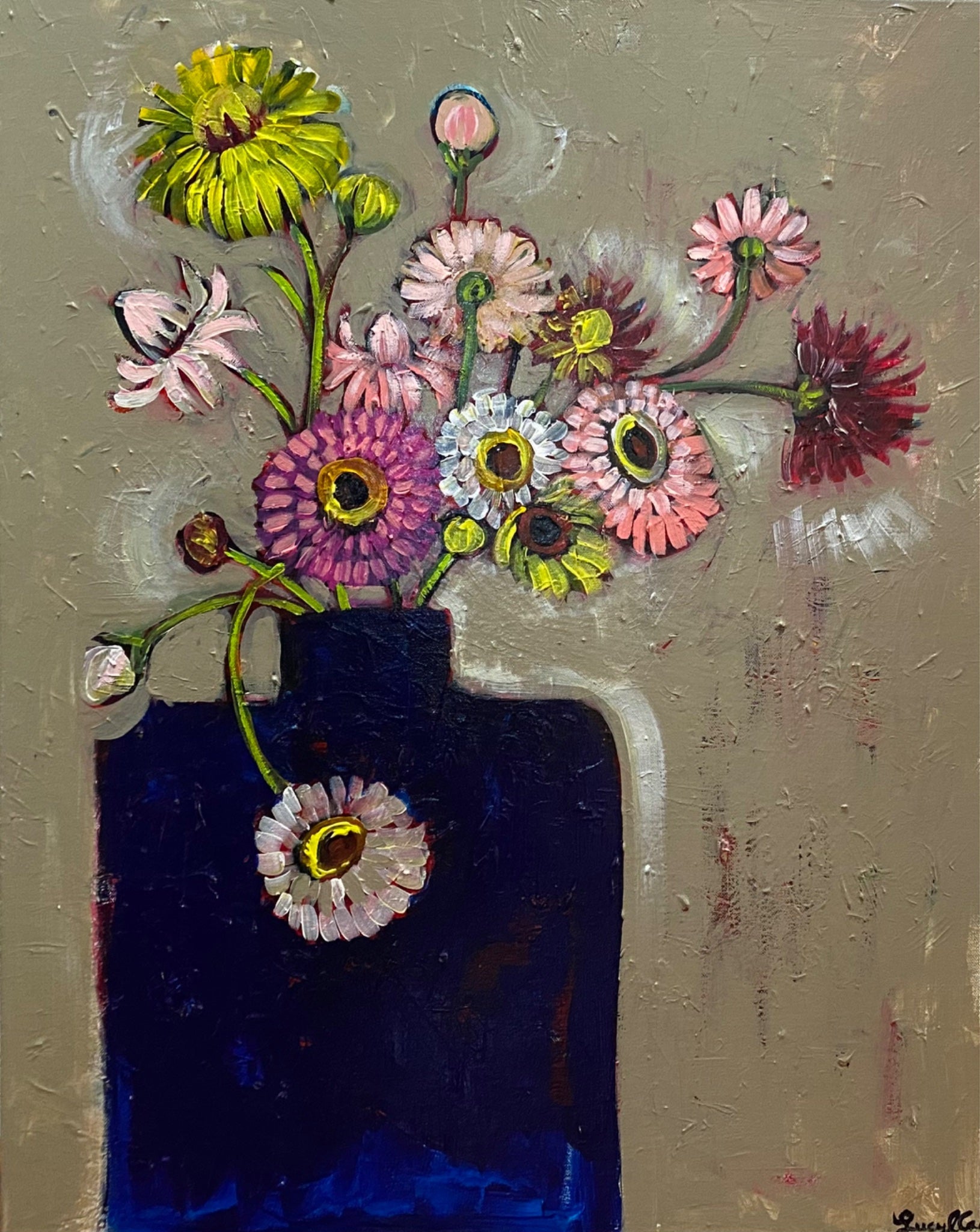 Native Daisies in a Blue Vase - Original Art - Gold Coast Gallery Of ArtLucy Car