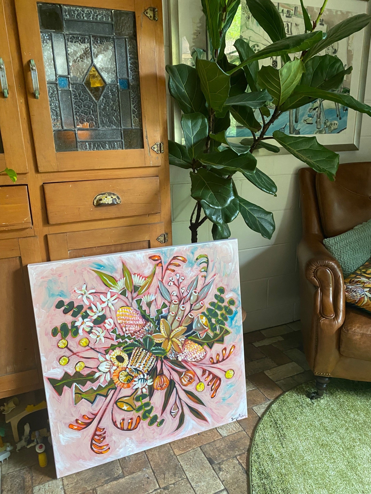 Native Flowers on Peach - Original Art - Gold Coast Gallery Of ArtLucy Car