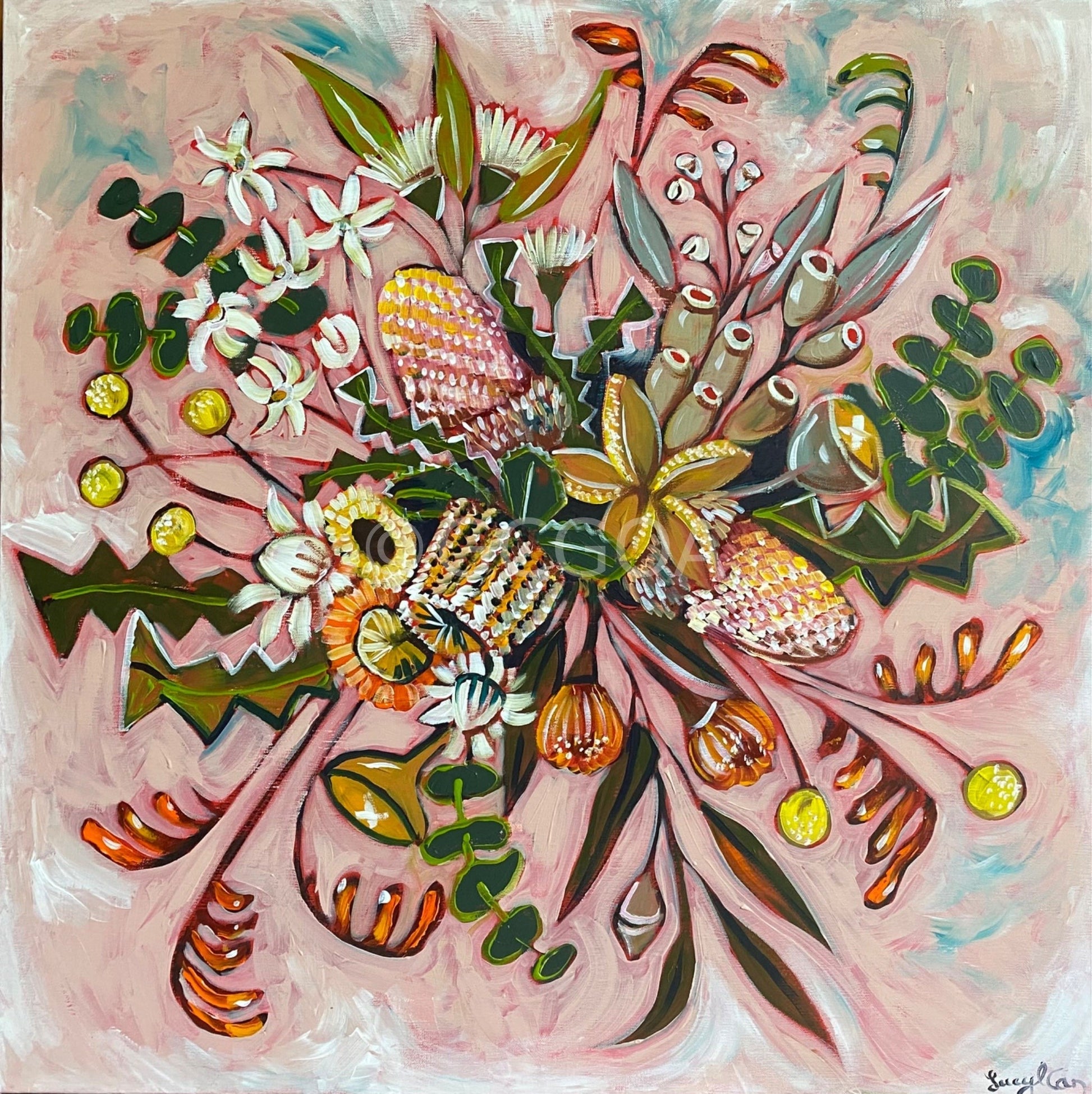 Native Flowers on Peach - Original Art - Gold Coast Gallery Of ArtLucy Car