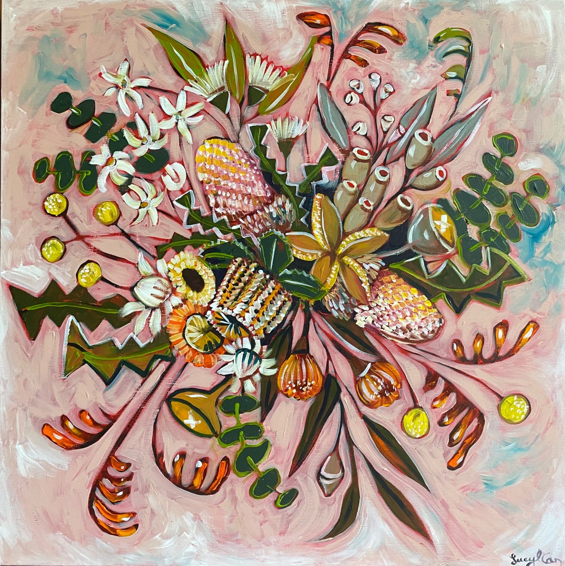 Native Flowers on Peach - Original Art - Gold Coast Gallery Of ArtLucy Car