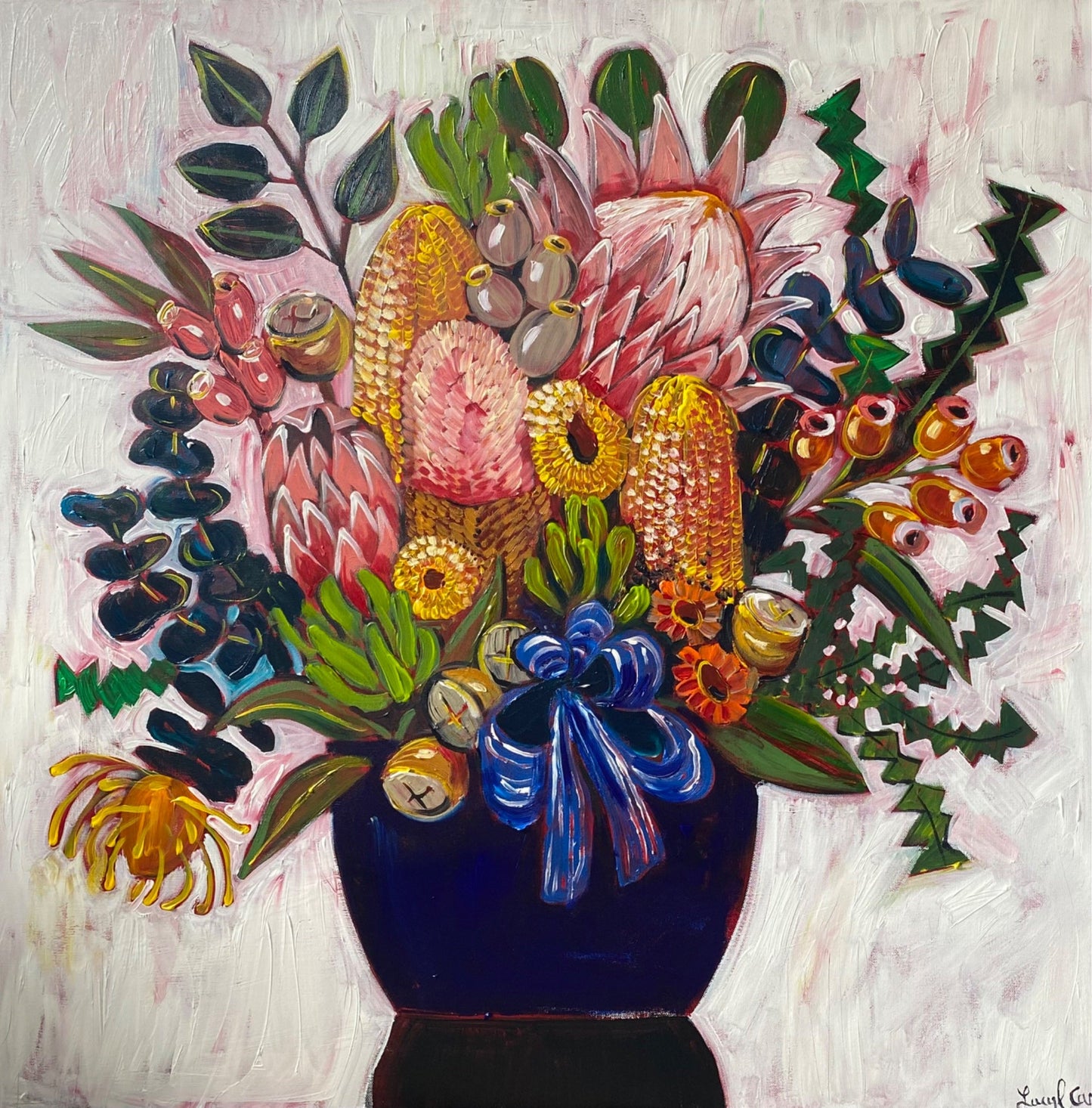 Navy Blue Vase of Natives - Original Art - Gold Coast Gallery Of ArtLucy Car