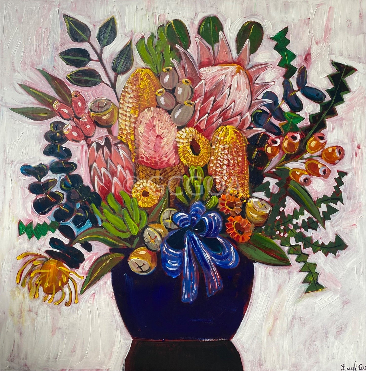 Navy Blue Vase of Natives - Original Art - Gold Coast Gallery Of ArtLucy Car