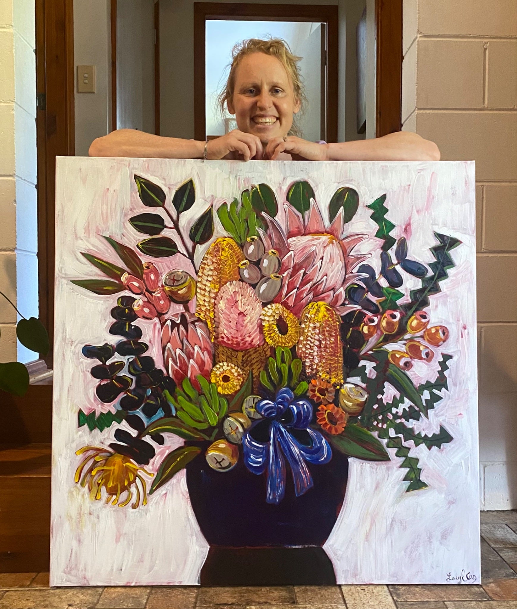 Navy Blue Vase of Natives - Original Art - Gold Coast Gallery Of ArtLucy Car