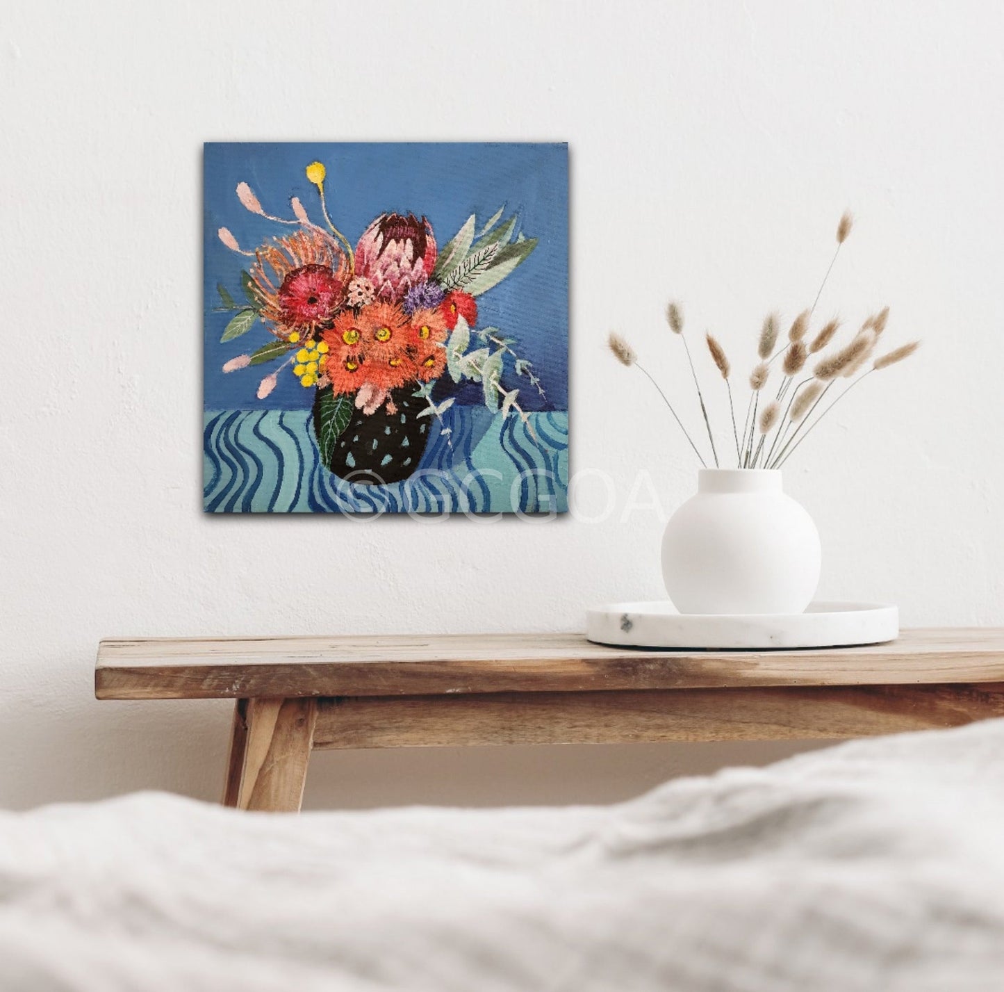 Orange Gum Blossom with Protea - Original Art - Gold Coast Gallery Of ArtSusan Trudinger