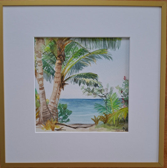 Paradise Beach Watercolour Framed - Gold Coast Gallery Of ArtNatalie K