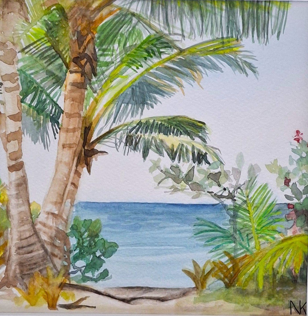 Paradise Beach Watercolour Framed - Gold Coast Gallery Of ArtNatalie K
