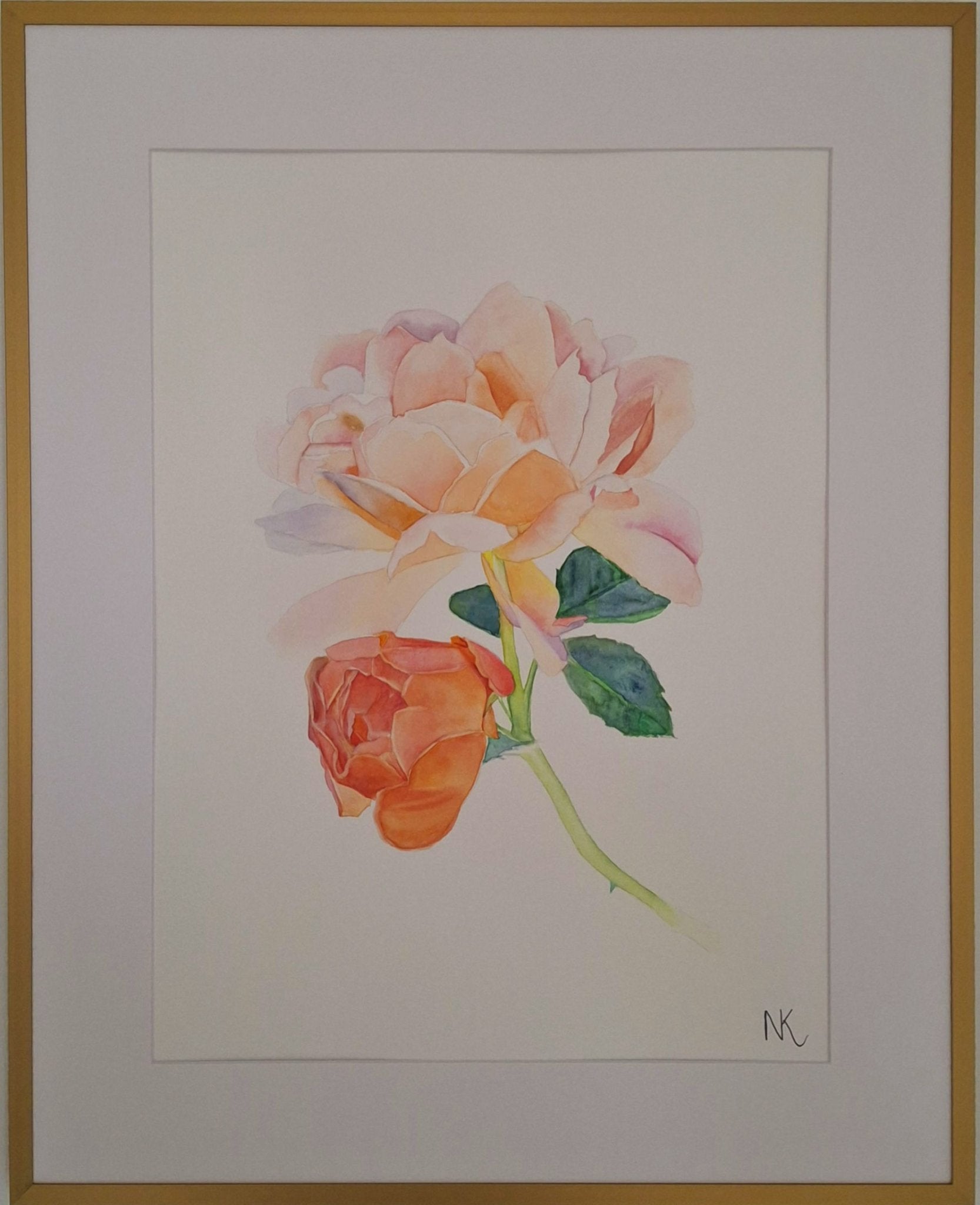 Peach Roses Framed Watercolour - Gold Coast Gallery Of ArtNatalie K