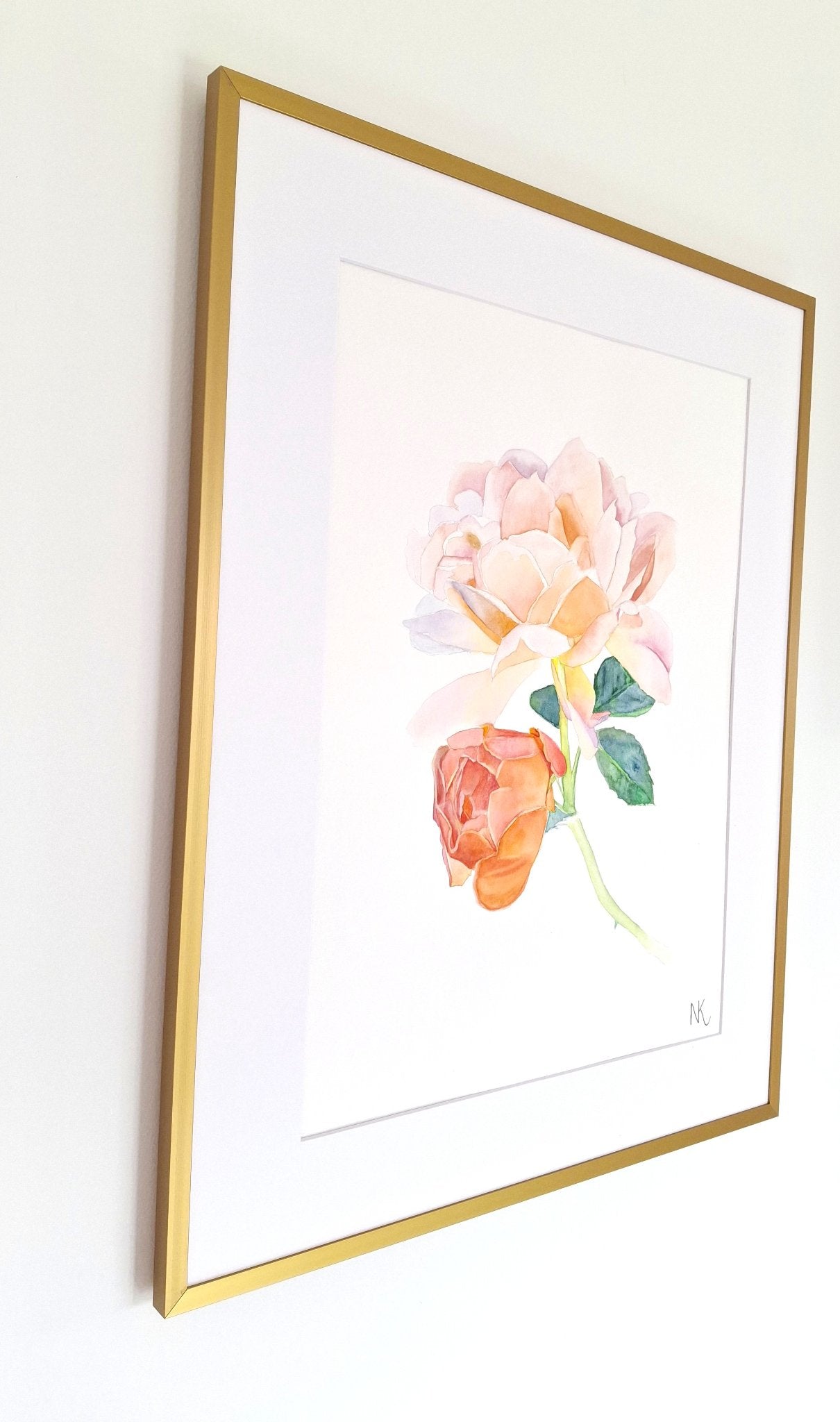 Peach Roses Framed Watercolour - Gold Coast Gallery Of ArtNatalie K