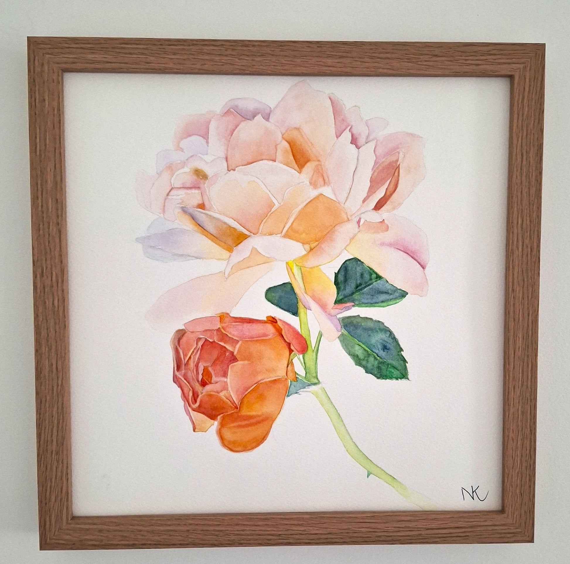 Peach Roses Framed Watercolour - Gold Coast Gallery Of ArtNatalie K