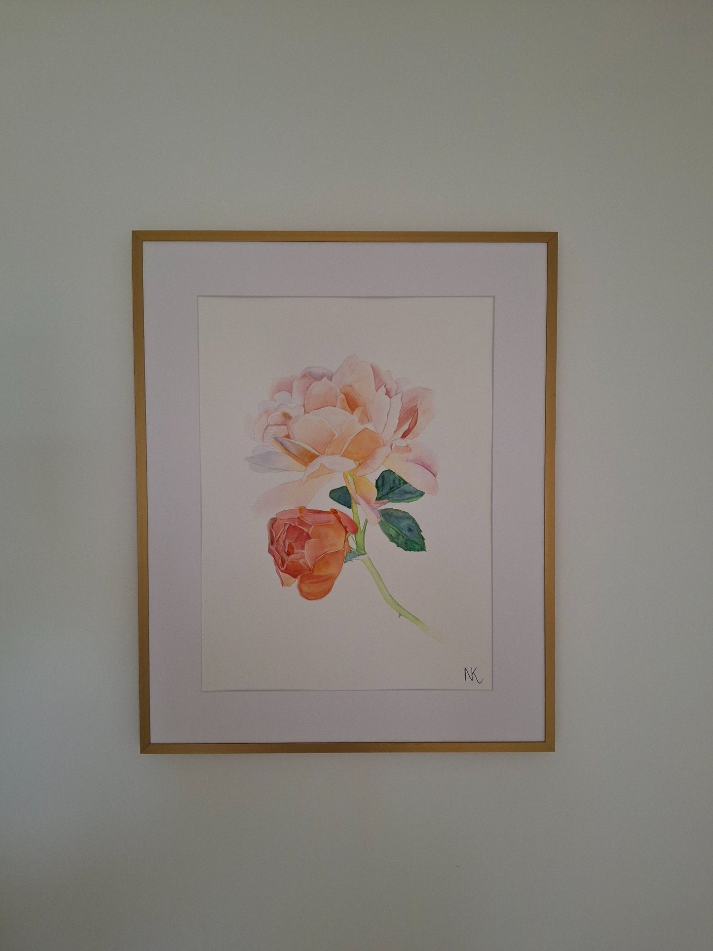 Peach Roses Framed Watercolour - Gold Coast Gallery Of ArtNatalie K