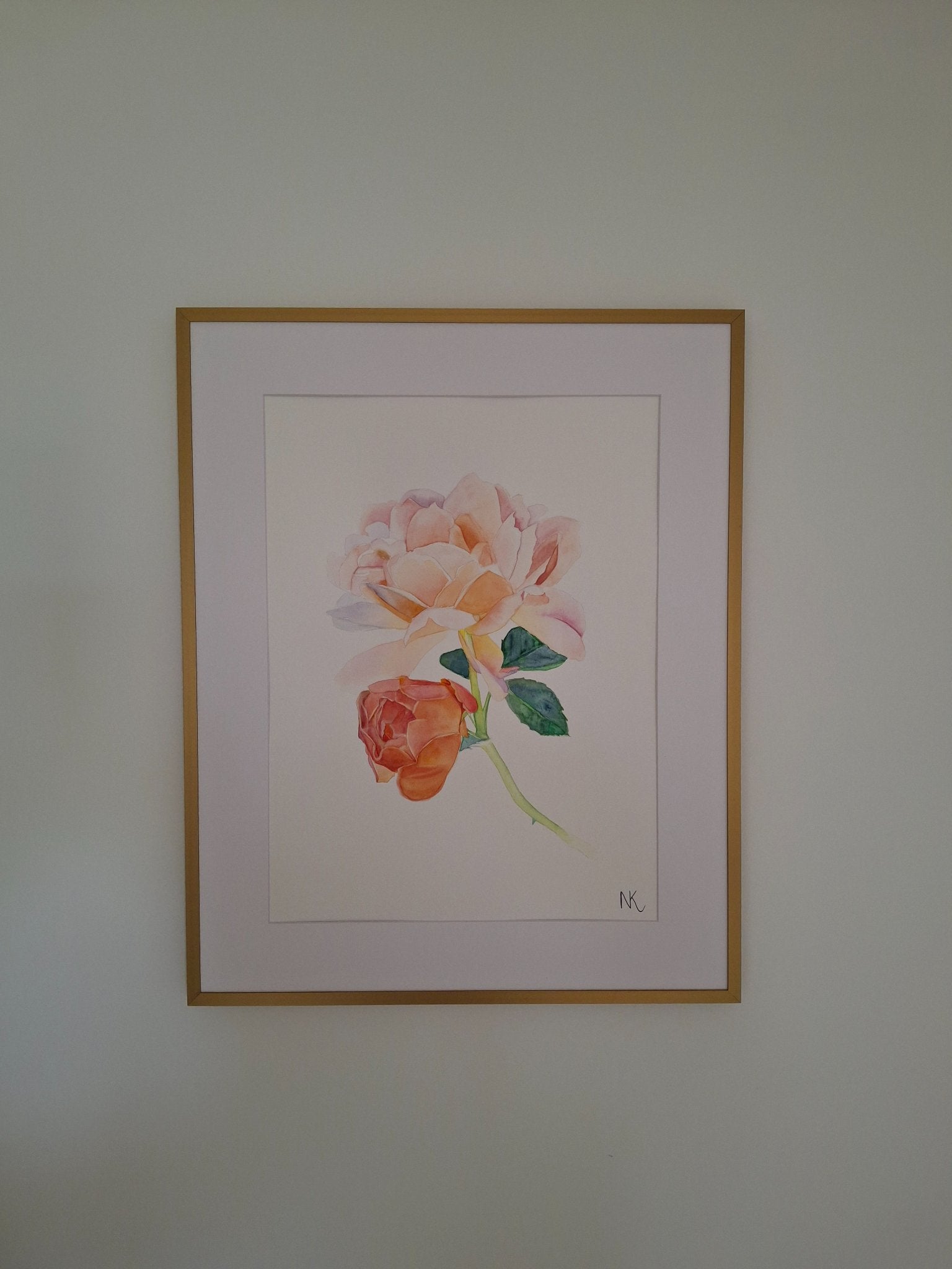 Peach Roses Framed Watercolour - Gold Coast Gallery Of ArtNatalie K