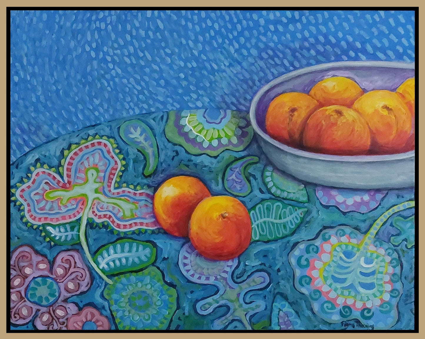 Peaches on Vintage Fabric - Original Art - Gold Coast Gallery Of ArtFiona Thorning