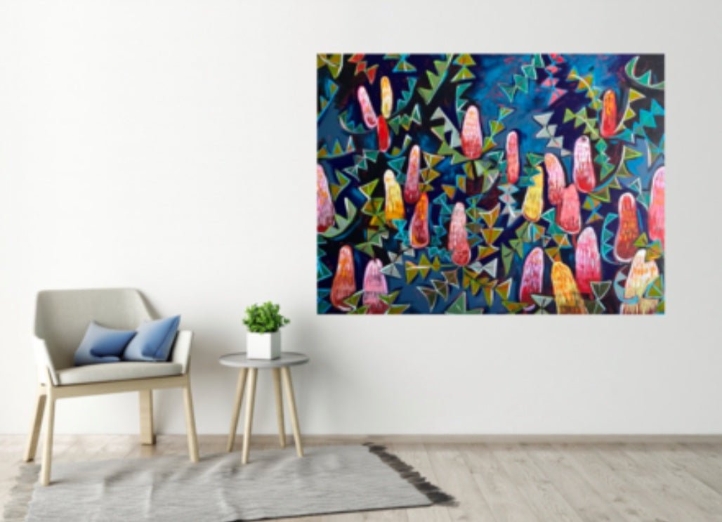 Pink Banksias with Blue and Green - Gold Coast Gallery Of ArtLucy Car