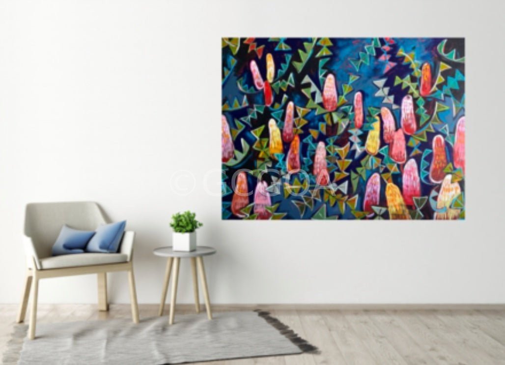 Pink Banksias with Blue and Green - Gold Coast Gallery Of ArtLucy Car