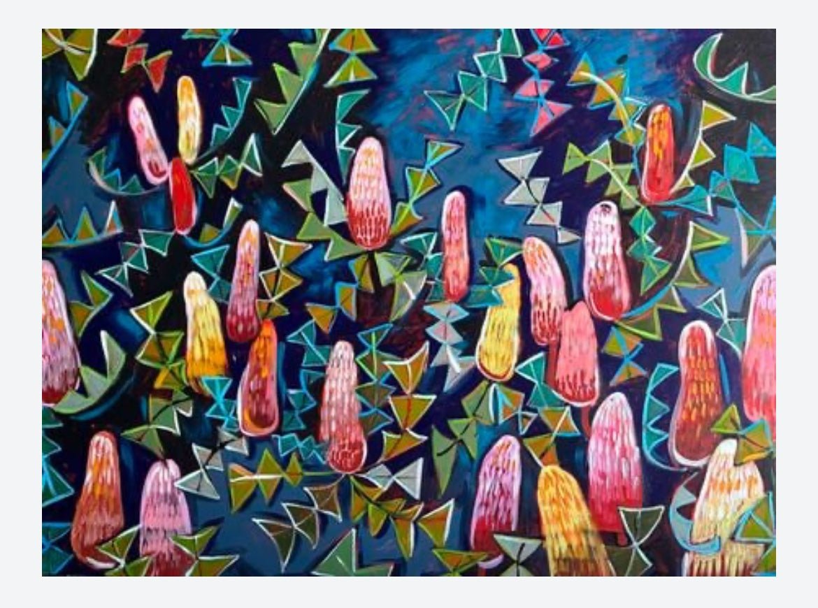 Pink Banksias with Blue and Green - Gold Coast Gallery Of ArtLucy Car