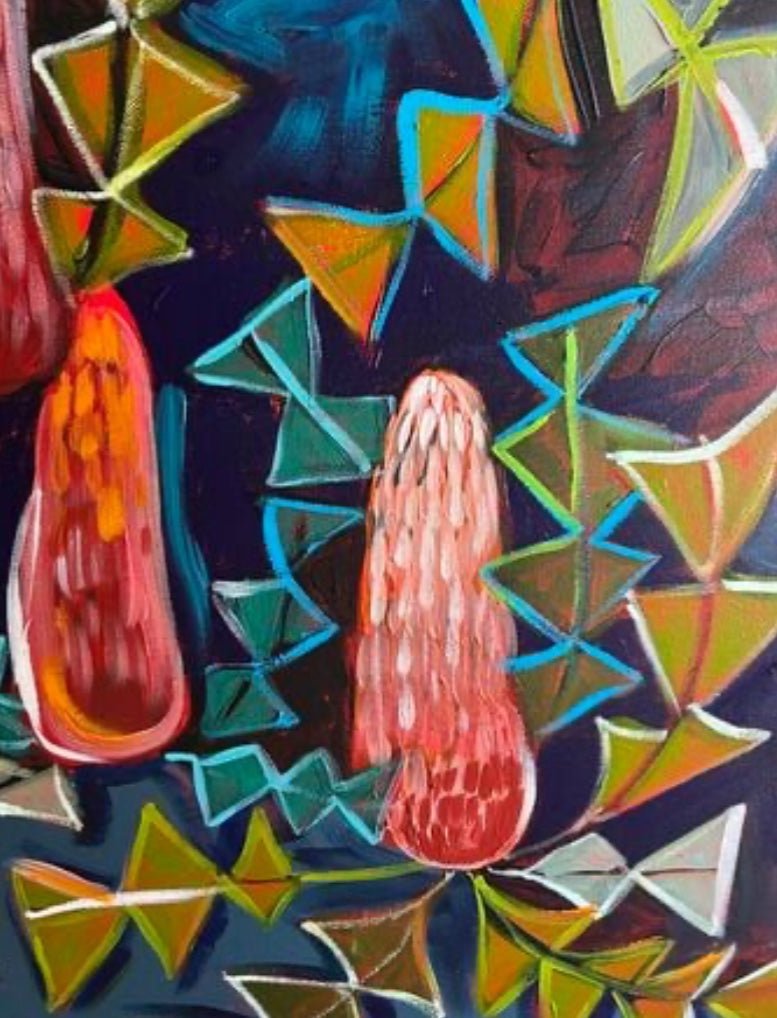 Pink Banksias with Blue and Green - Gold Coast Gallery Of ArtLucy Car