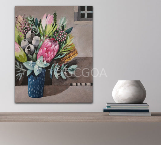 Protea with Gumnuts and Leaves - Original Art - Gold Coast Gallery Of ArtSusan Trudinger