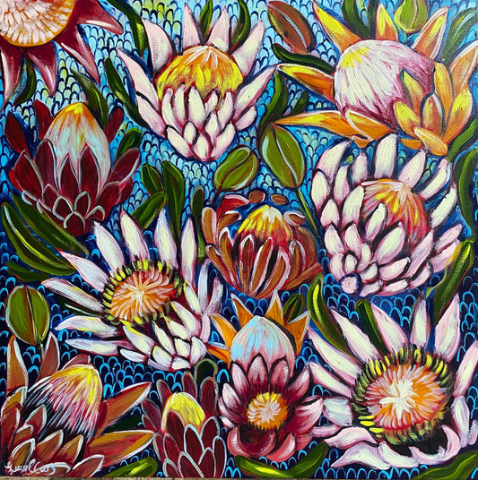 Proteas in Blue - Original Art - Gold Coast Gallery Of ArtLucy Car