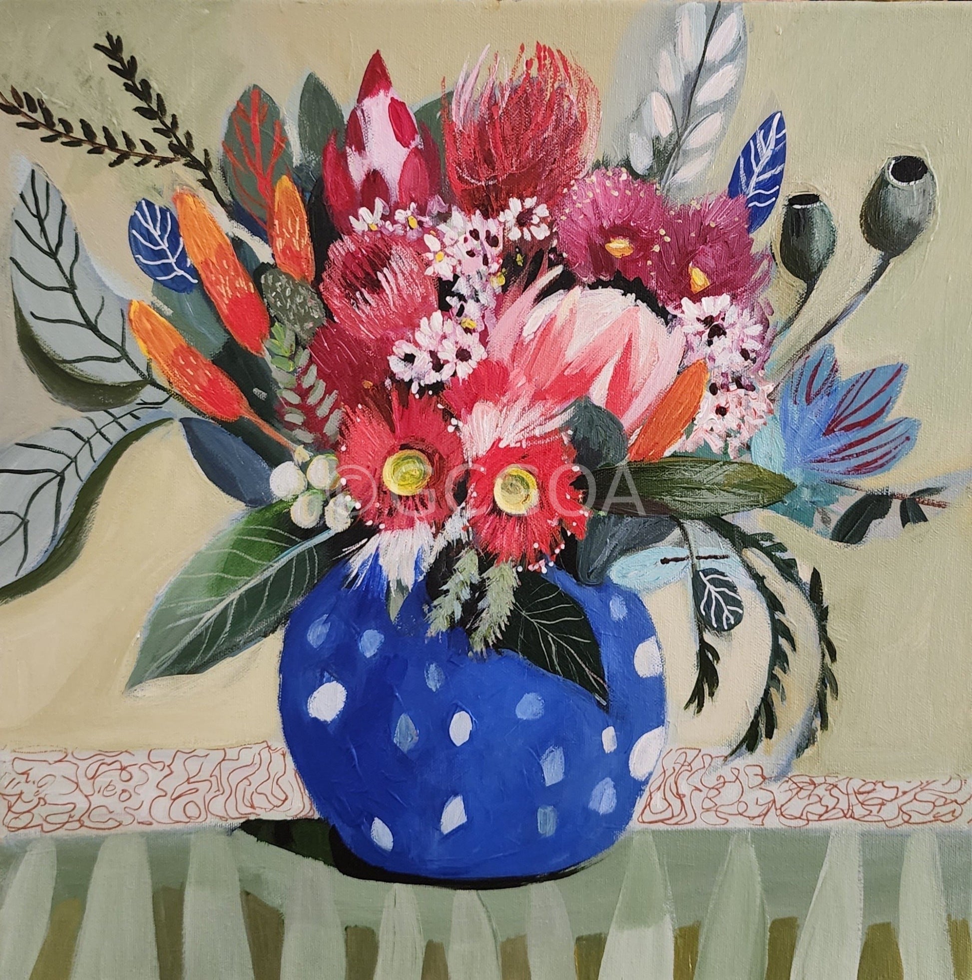 Red Gum Blossom with King Protea - Gold Coast Gallery Of ArtSusan Trudinger