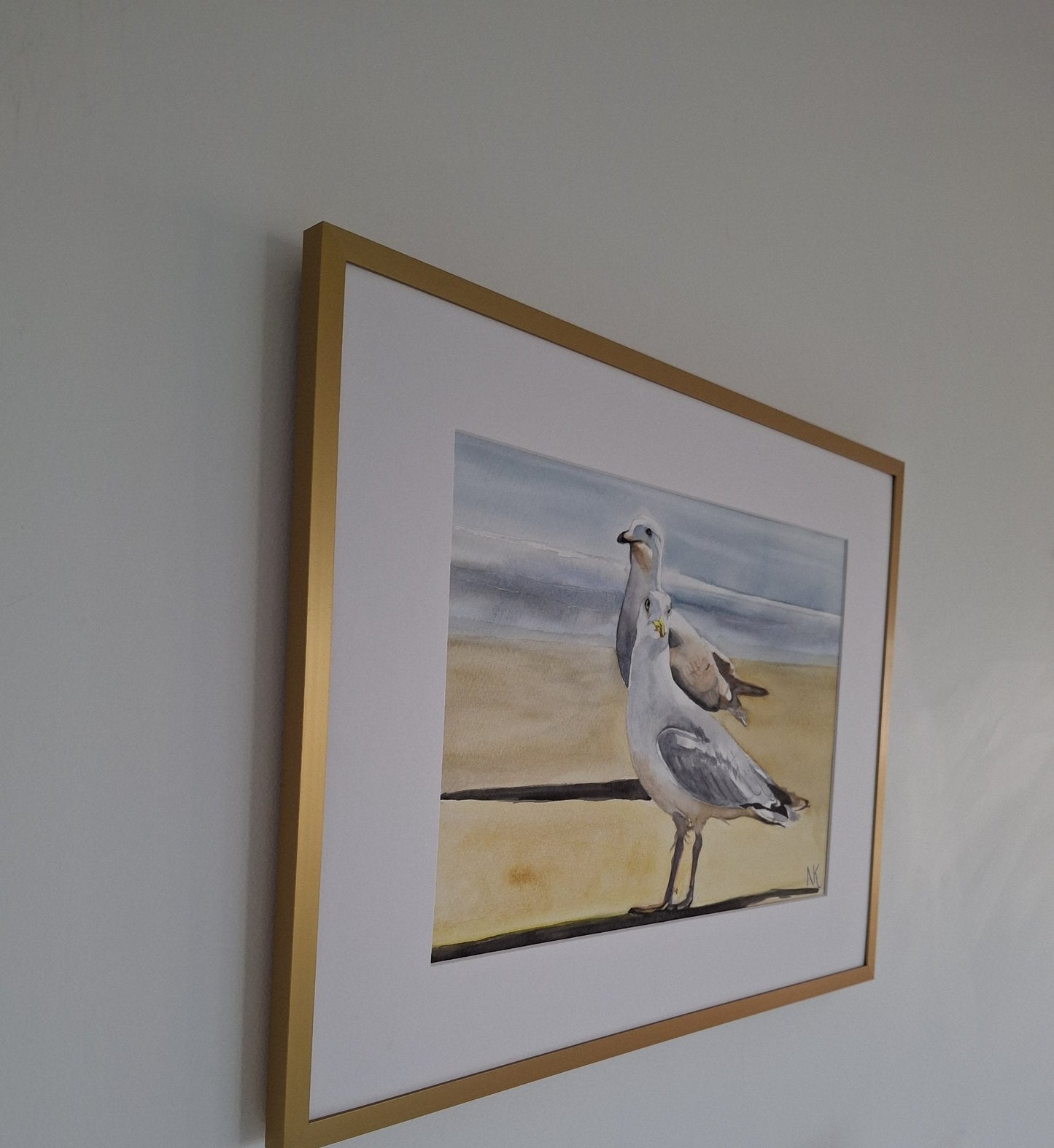 Seagulls Watercolour Framed - Gold Coast Gallery Of ArtNatalie K