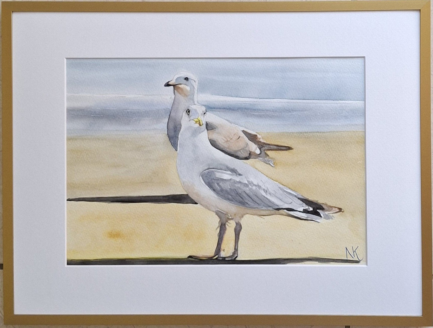 Seagulls Watercolour Framed - Gold Coast Gallery Of ArtNatalie K