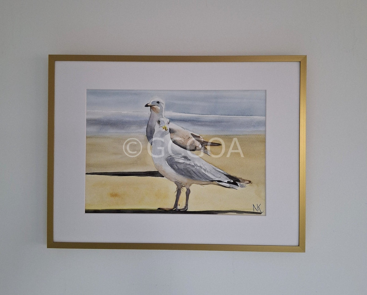 Seagulls Watercolour Framed - Gold Coast Gallery Of ArtNatalie K