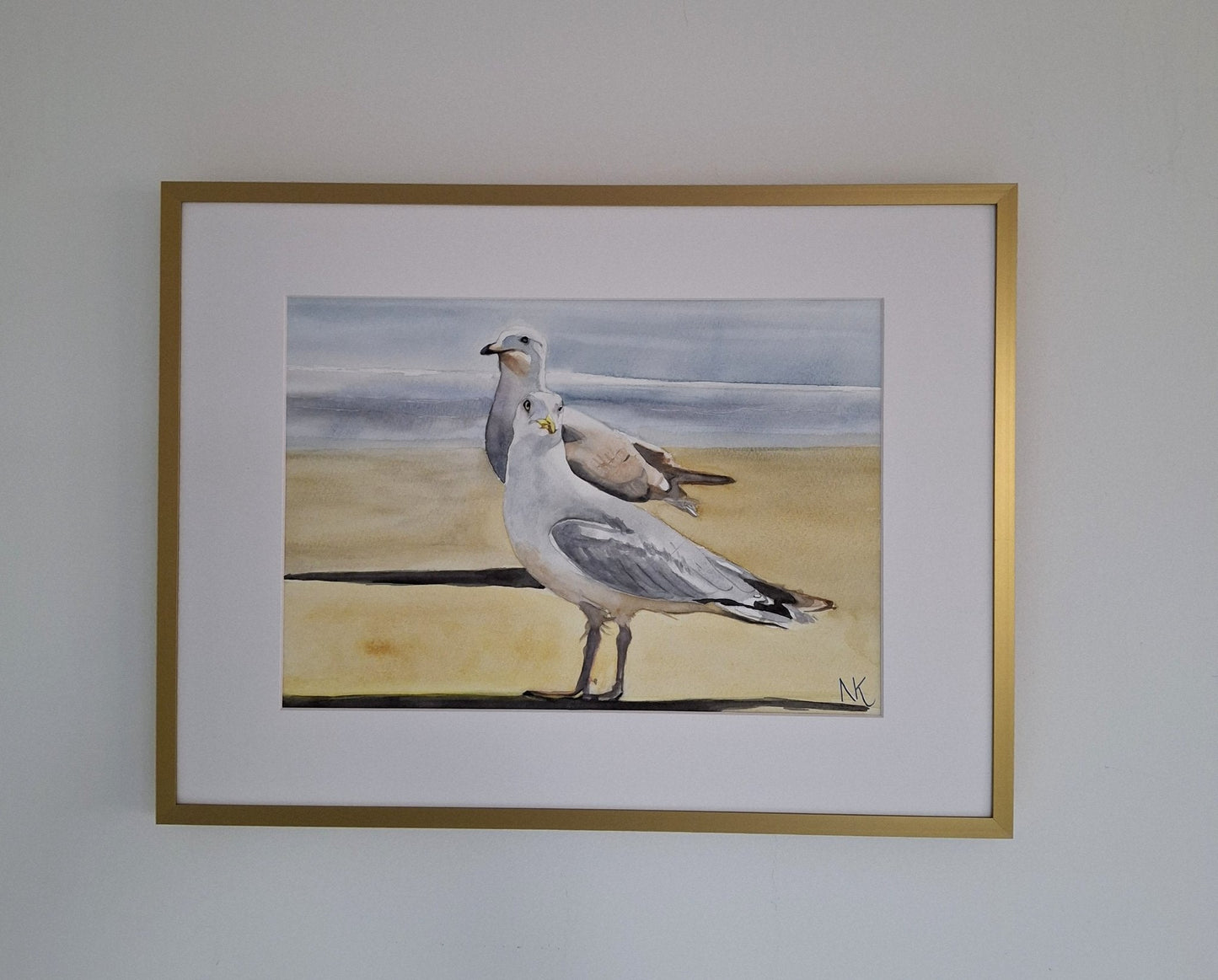 Seagulls Watercolour Framed - Gold Coast Gallery Of ArtNatalie K