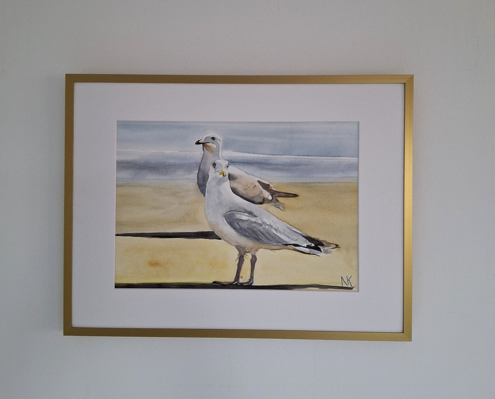 Seagulls Watercolour Framed - Gold Coast Gallery Of ArtNatalie K